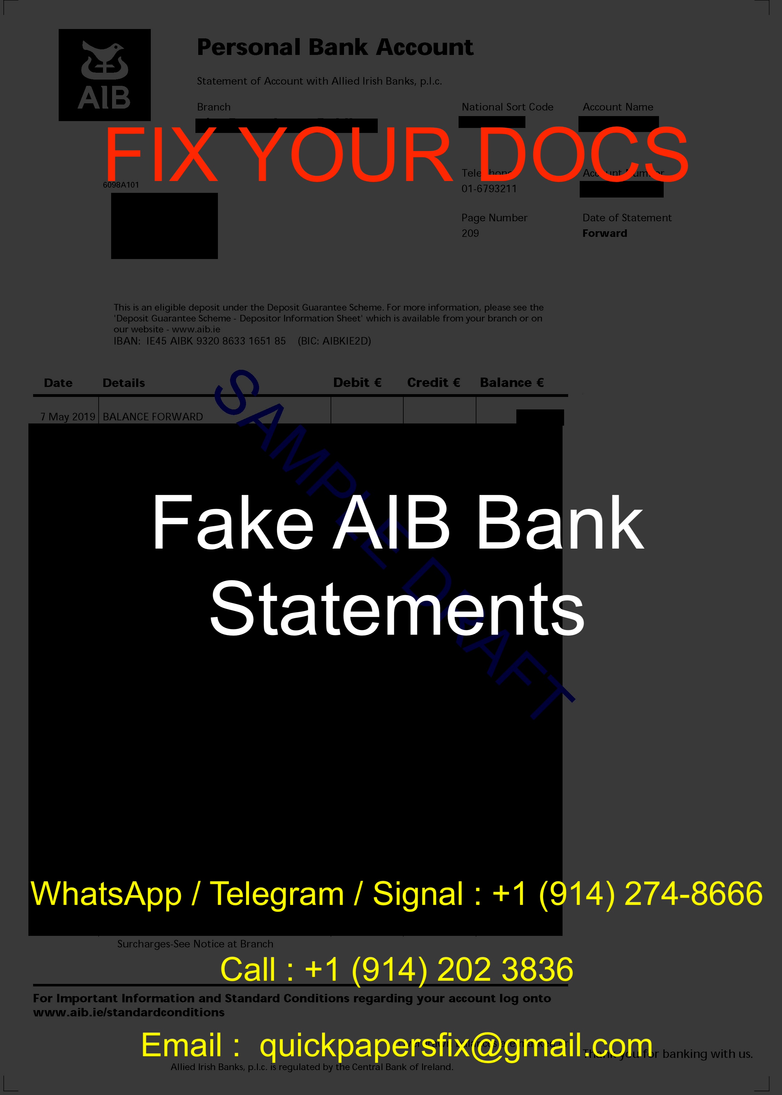 fake aib bank statement